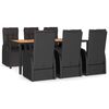 vidaXL Juego comedor jard&iacute;n 7 pzas madera acacia rat&aacute;n sint&eacute;tico negro