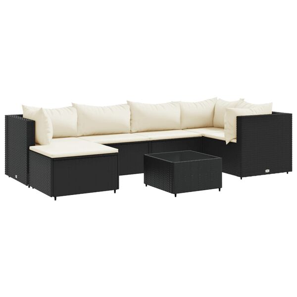 vidaXL Set de muebles de jard&iacute;n y cojines 7 pzas rat&aacute;n sint&eacute;tico negro