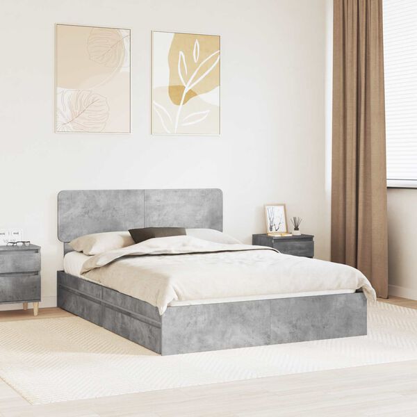 vidaXL Cama con almacenamiento con cabecera Gris Concreto 150 x 200 cm
