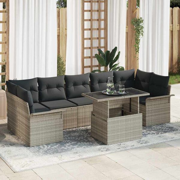 vidaXL Conjunto de sofá de jardín 8 pcs Gris Claro ratán sintético