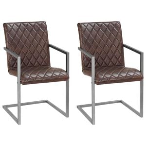 vidaXL Sillas voladizas de comedor 2 unidades cuero aut&eacute;ntico marr&oacute;n