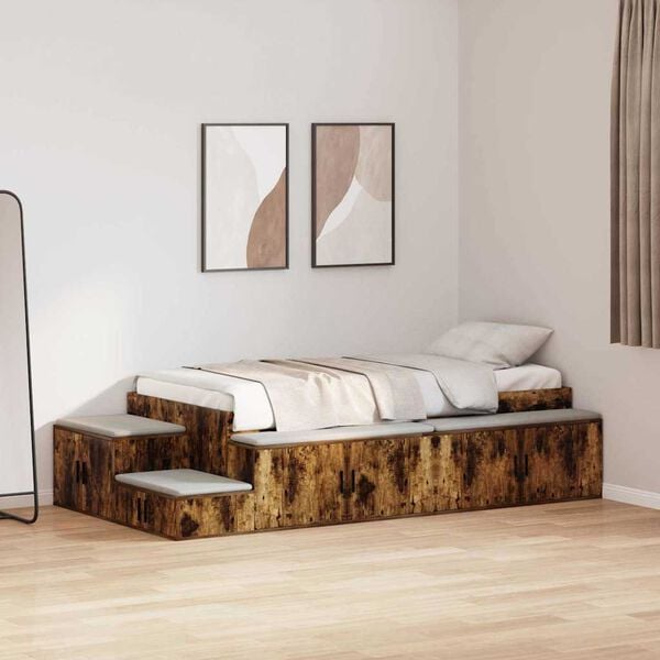 vidaXL Cama con almacenamiento con almacenamiento Roble ahumado 90 cm