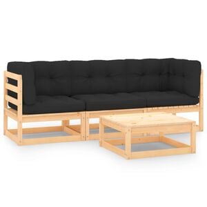 vidaXL Juego de muebles de jard&iacute;n 4 pzas y cojines madera maciza pino