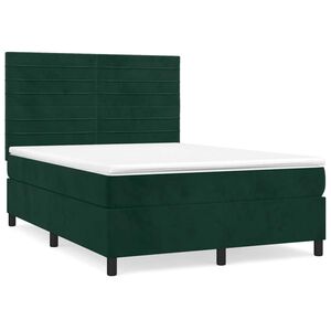 vidaXL Cama box spring con colch&oacute;n terciopelo verde oscuro 140x190 cm