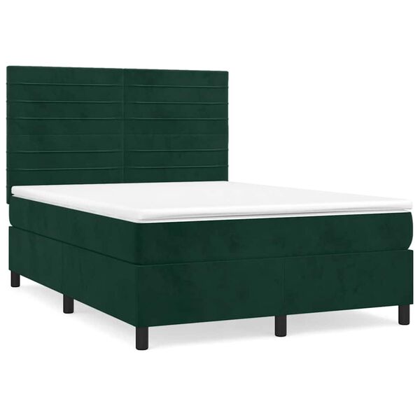 vidaXL Cama box spring con colch&oacute;n terciopelo verde oscuro 140x190 cm