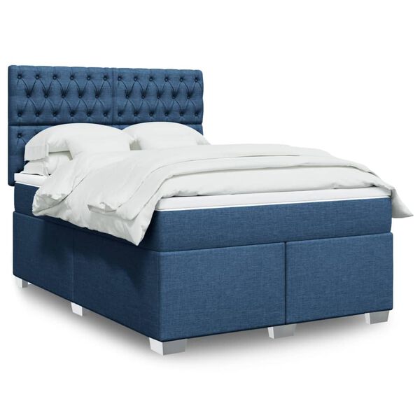 vidaXL Cama box spring con colch&oacute;n tela azul 160x200 cm