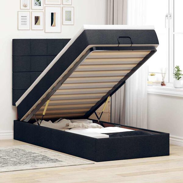vidaXL Cama otomana con colch&oacute;n tela negra 100x200 cm