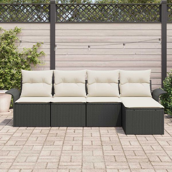 vidaXL Conjunto de sof&aacute; de jard&iacute;n 5 pcs Negro rat&aacute;n sint&eacute;tico