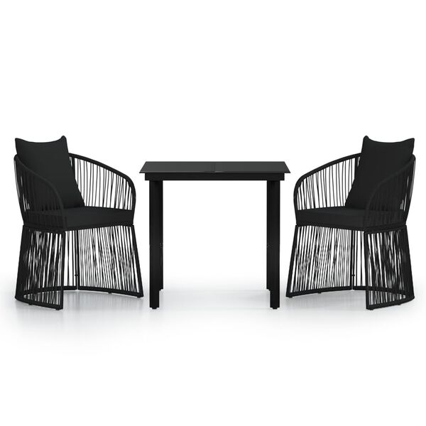 vidaXL Juego de comedor de jardín 3 piezas con cojines negro