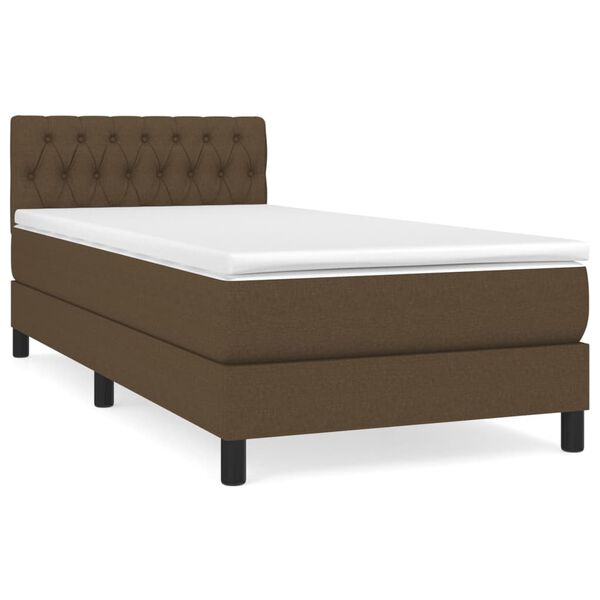 vidaXL Cama box spring con colch&oacute;n tela marr&oacute;n oscuro 90x200 cm