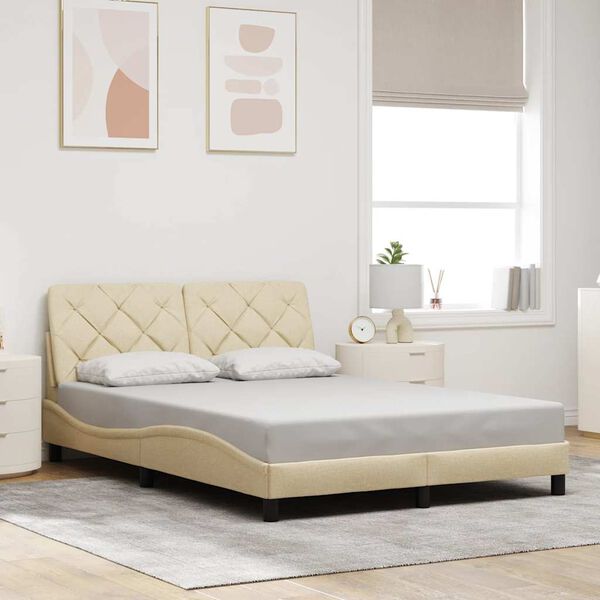 vidaXL Estructura de cama sin colch&oacute;n tela color crema 140x200 cm