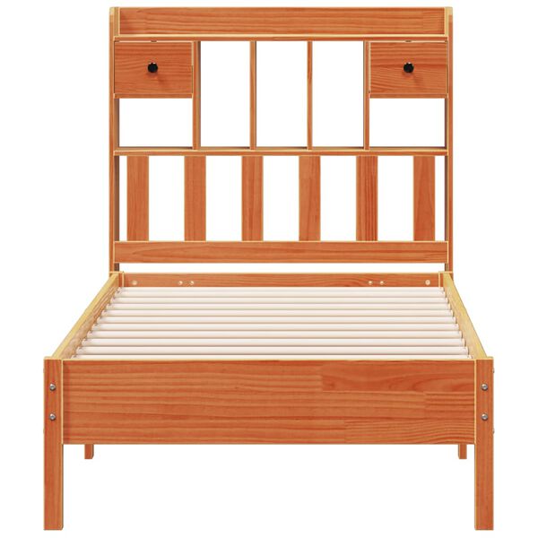 vidaXL Cama con estanter&iacute;a sin colch&oacute;n madera maciza marr&oacute;n 75x190 cm