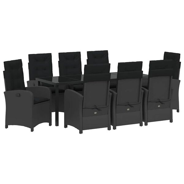 vidaXL Conjunto de Comedor de Jard&iacute;n 9 pcs Negro rat&aacute;n sint&eacute;tico