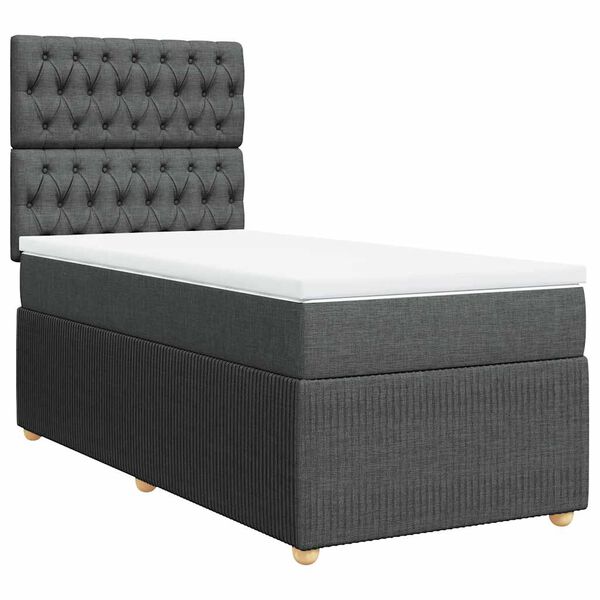 vidaXL Cama box spring con colch&oacute;n tela gris oscuro 100x200 cm