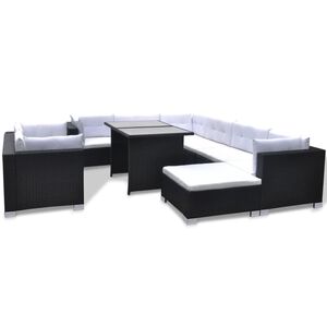 vidaXL Set muebles de jardín 10 piezas y cojines ratán sintético negro