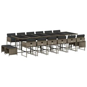 vidaXL Set comedor de jard&iacute;n 17 pzas y cojines rat&aacute;n sint&eacute;tico gris