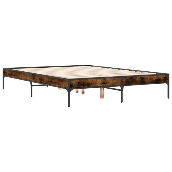 vidaXL Estructura cama madera ingenier&iacute;a metal roble ahumado 135x190cm