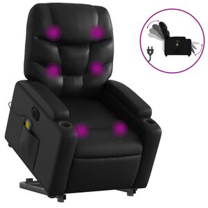 vidaXL Sill&oacute;n de masaje elevable el&eacute;ctrico cuero sint&eacute;tico negro