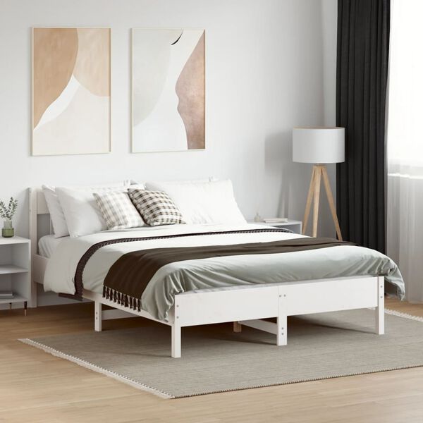 vidaXL Estructura de cama sin colch&oacute;n madera de pino blanco 135x190 cm