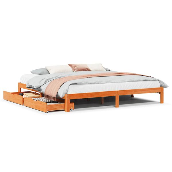 vidaXL Estructura de cama cajones madera pino marr&oacute;n cera 180x200 cm