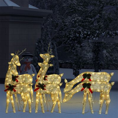 vidaXL Renos de Navidad 6 piezas de malla blanca cálida dorada