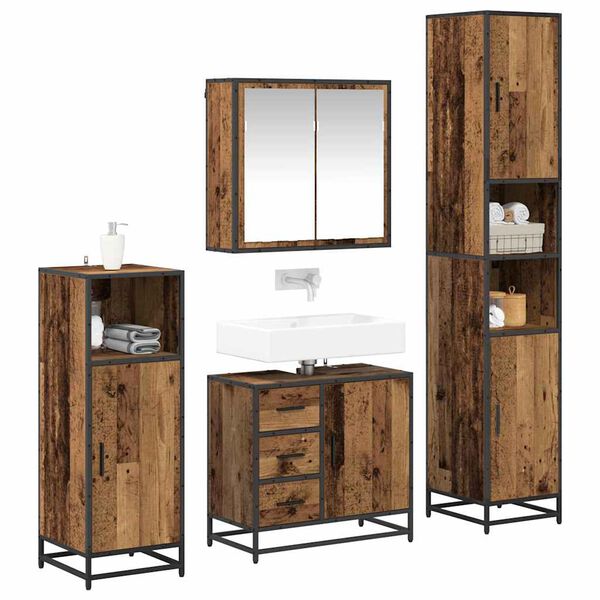 vidaXL Juego de muebles de ba&ntilde;o con caj&oacute;n 4 pcs Madera vieja