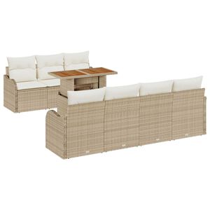 vidaXL Conjunto de sof&aacute; de jard&iacute;n 8 pcs Beige Polirat&aacute;n