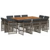 vidaXL Set de comedor de jard&iacute;n 11 pzas y cojines rat&aacute;n sint&eacute;tico gris
