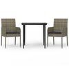 vidaXL Set comedor jard&iacute;n 3 pzas y cojines rat&aacute;n sint&eacute;tico negro gris