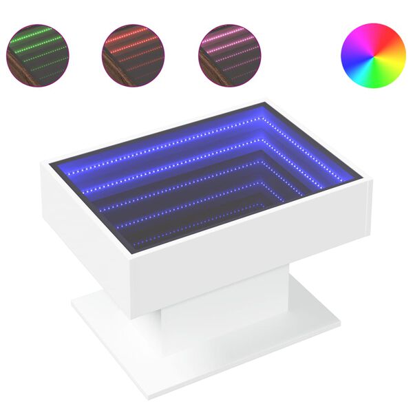 vidaXL Mesa de centro con luz LED madera ingenier&iacute;a blanca 70x50x45 cm