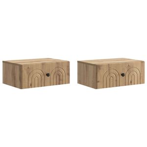 vidaXL Mesita de Noche de Pared con caj&oacute;n 2 pcs Roble Artesanal