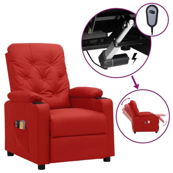 vidaXL Sill&oacute;n de masaje el&eacute;ctrico cuero sint&eacute;tico rojo tinto