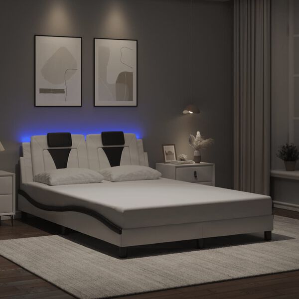 vidaXL Estructura de cama Viana con LED sin colch&oacute;n blanco y negro 140x190 cm