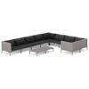 vidaXL Muebles de jard&iacute;n 10 pzas y cojines rat&aacute;n sint&eacute;tico gris oscuro