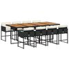 vidaXL Set de comedor de jard&iacute;n 9 pzas y cojines rat&aacute;n sint&eacute;tico negro