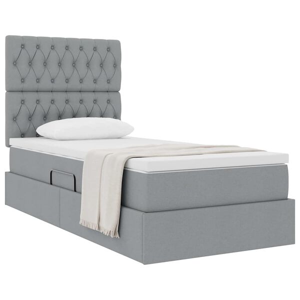 vidaXL Cama con almacenamiento y colch&oacute;n Gris Claro 90 x 190 cm