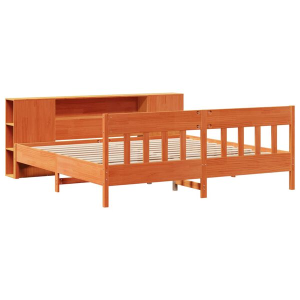 vidaXL Cama con estanter&iacute;a sin colch&oacute;n madera maciza marr&oacute;n 200x200 cm