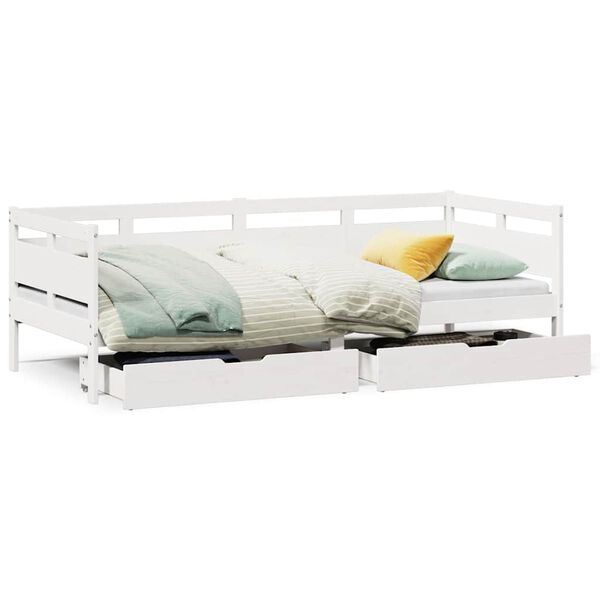 vidaXL Sofá cama con cajones madera maciza de pino blanca 90x190 cm