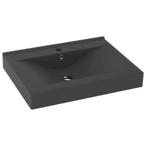 vidaXL Lavabo de lujo con grifo cer&aacute;mica gris oscuro 60x46 cm