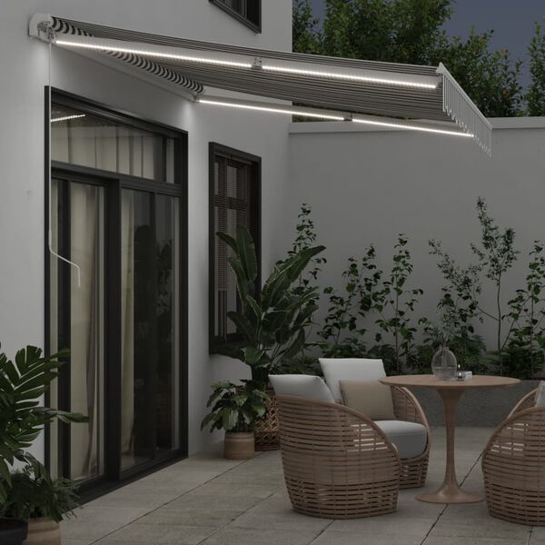 vidaXL Toldo retr&aacute;ctil manual con LED antracita y blanco 350x250 cm