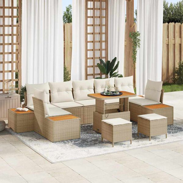 vidaXL Conjunto de sof&aacute;s de jard&iacute;n con coj&iacute;n 10 pcs Beige Polirat&aacute;n