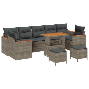 vidaXL Conjunto de sof&aacute;s de jard&iacute;n 10 pcs Gris rat&aacute;n sint&eacute;tico