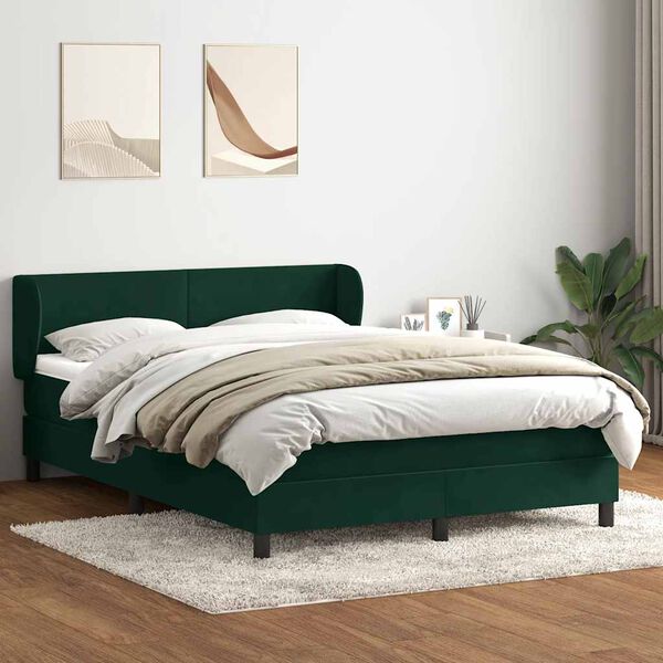 vidaXL Cama box spring con colch&oacute;n terciopelo verde oscuro 160x220 cm