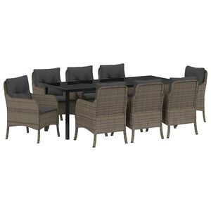 vidaXL Conjunto de Comedor de Jard&iacute;n 9 pcs Gris rat&aacute;n sint&eacute;tico