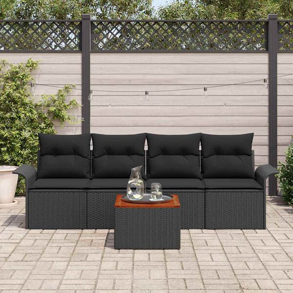 vidaXL Conjunto de sof&aacute;s de jard&iacute;n 5 pcs Negro rat&aacute;n sint&eacute;tico