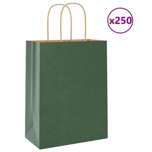 vidaXL Bolsas de papel con asas 250 uds verde 21x11x28 cm