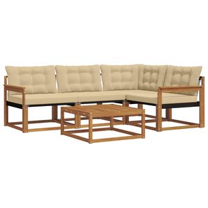 vidaXL Conjunto de sof&aacute;s de exterior con coj&iacute;n 5 pcs Natural y Beige