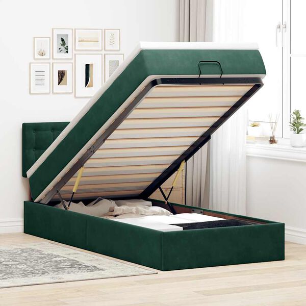 vidaXL Cama otomana con colch&oacute;n y LED terciopelo verde oscuro 80x200cm