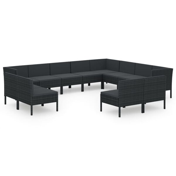 vidaXL Set de muebles de jard&iacute;n 12 pzas cojines rat&aacute;n sint&eacute;tico negro