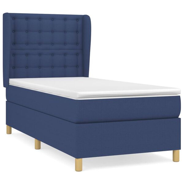 vidaXL Cama box spring con colch&oacute;n tela azul 90x200 cm